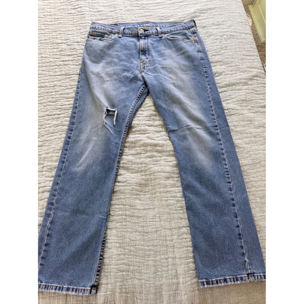 Levis 513 Slim Straight Leg Jeans Mens 36x30 Medium Wash‎ Distressed Denim